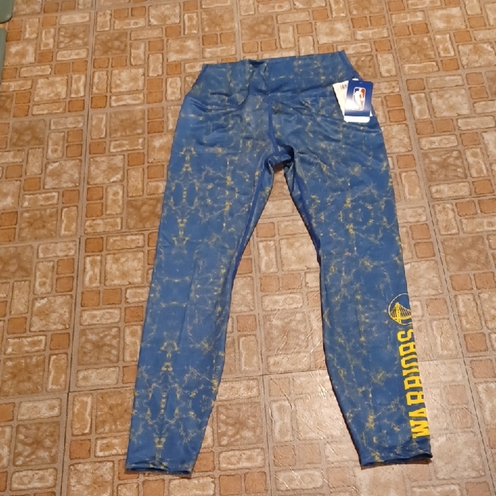 NBA Blue and Gold Athletic Leggings Golden State Worriors Size Medium